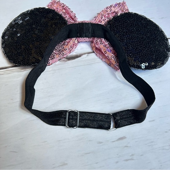 💎2/$22~Disney Inspired Pink/Black Sequin Minnie Mouse Ears Stretch Headband~OS - Picture 6 of 10